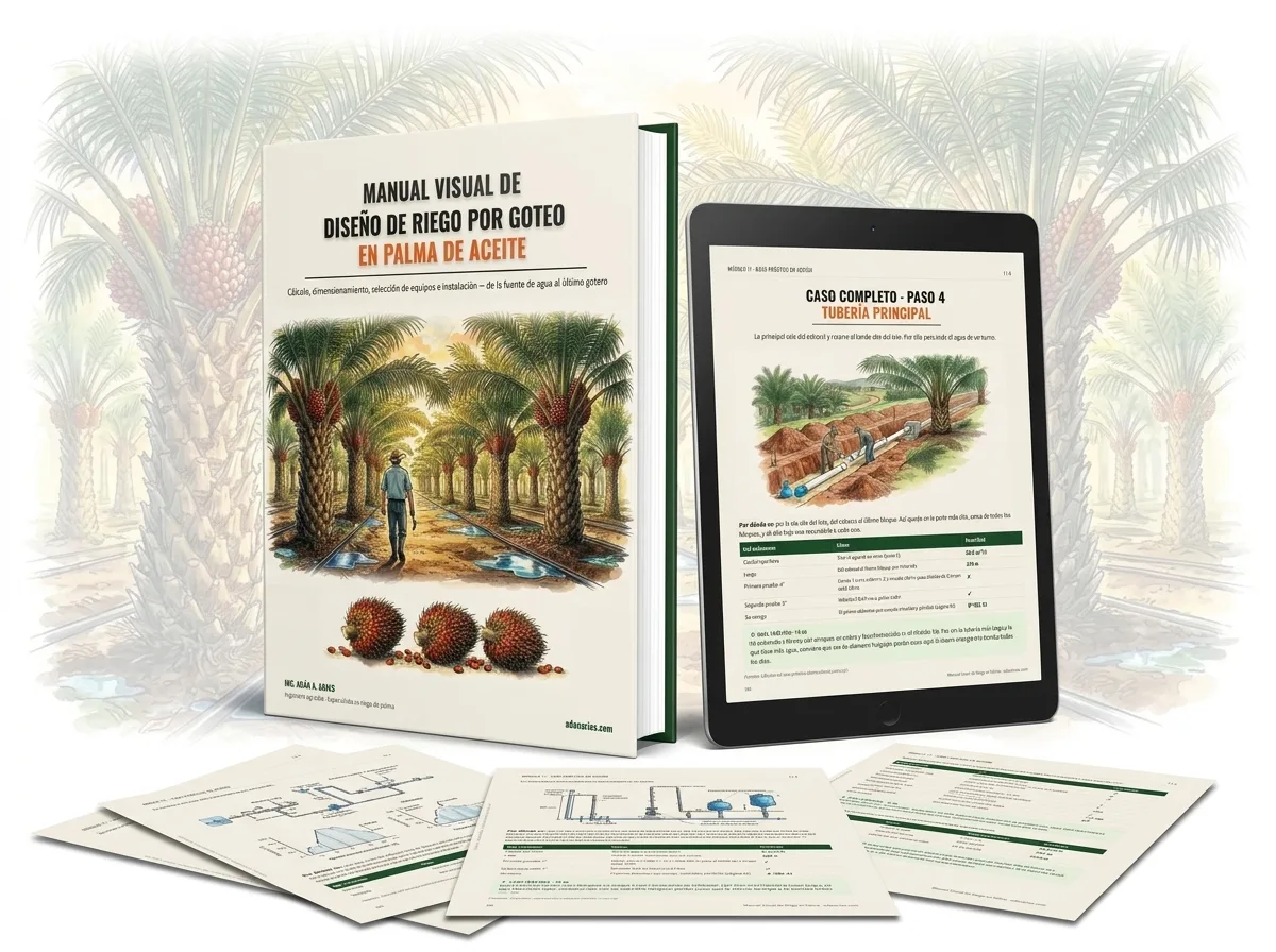 Manual Visual de Riego por Goteo en Palma de Aceite, en libro y en tablet, con páginas de muestra